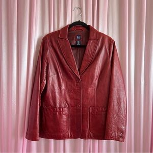 Gap Y2K Red Leather Jacket Sz Medium